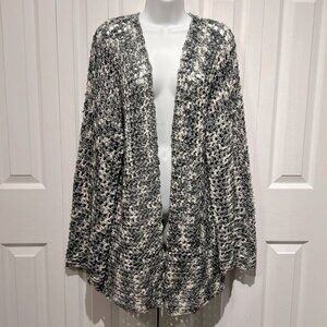 Handmade‎ Wool Blend Grey White Black Open Weave Cardigan Size M